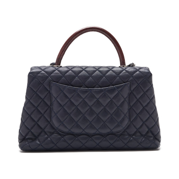 Chanel Matelasse Coco Handle 2Way Caviar Skin x Lizard Navy Bordeaux Silver - Picture 4 of 12